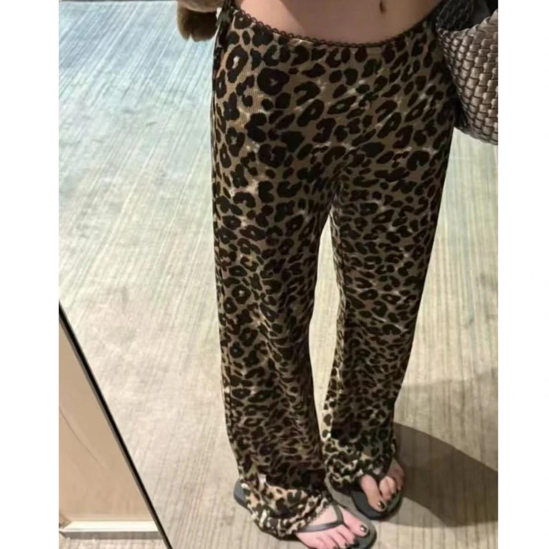 【豹纹遛弯裤】亲肤薄款花边垂坠感豹纹直筒休闲阔腿裤