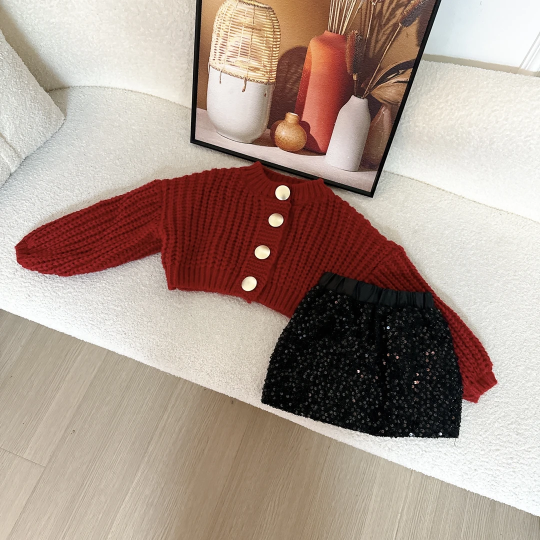 女童新款2024秋季设计感时髦上衣时尚亮片波点裙套装4Q109