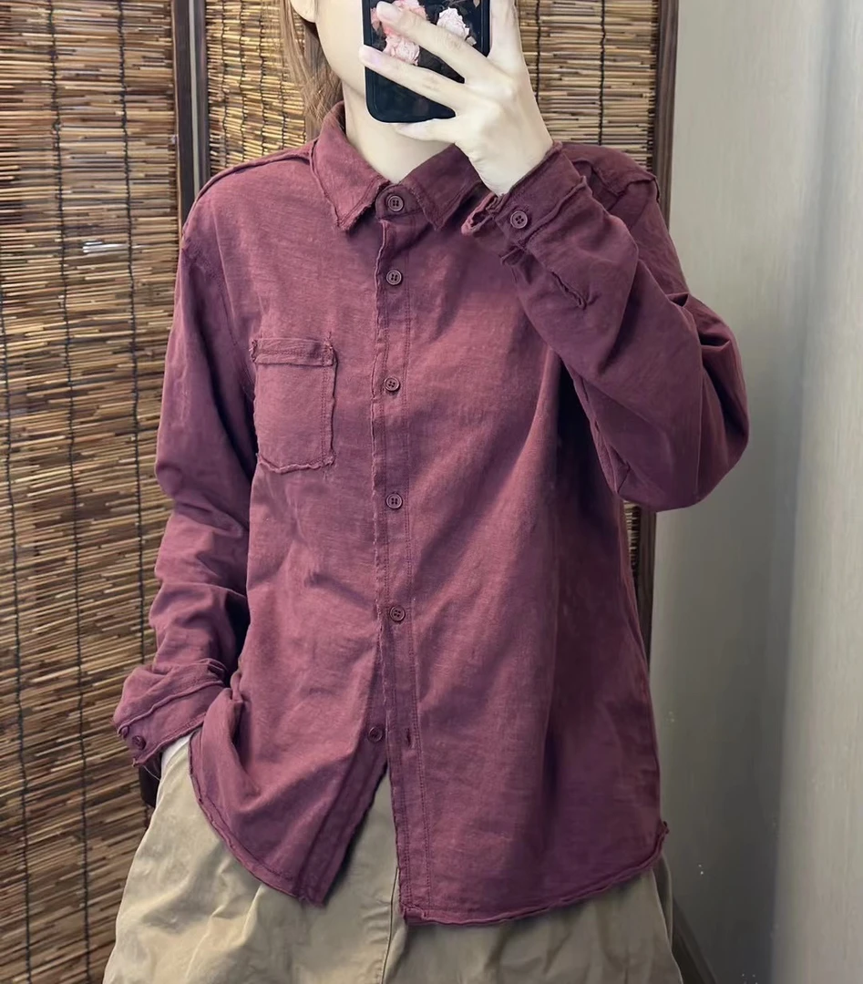 春季新品棉质针织衬衫宽松显瘦简约百搭长袖上衣