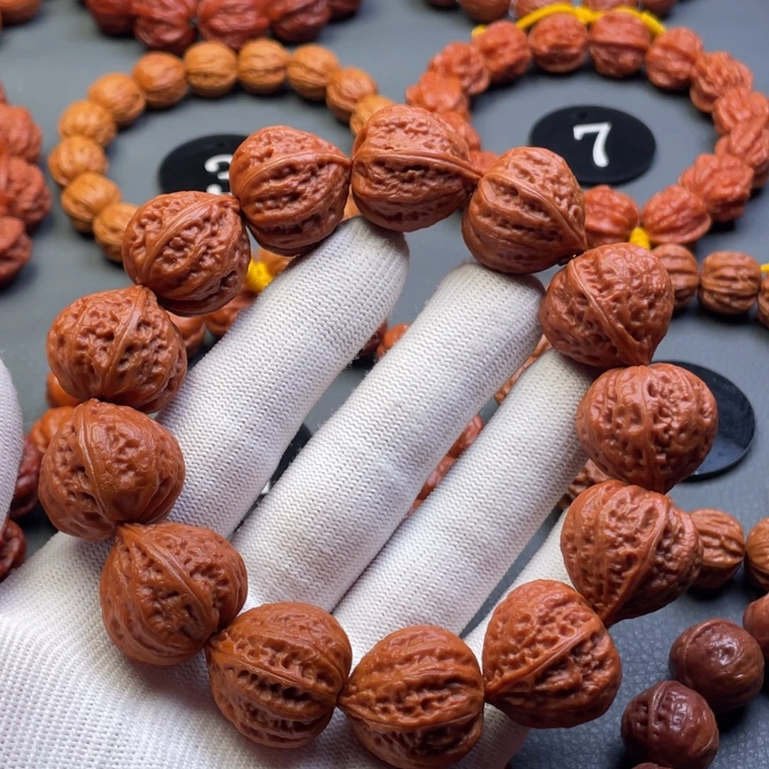 知***&文玩核桃手串野生核桃桃心型京八棱手串