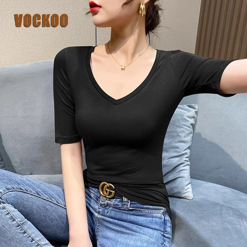 VOCKOO五分袖打底衫女内搭2025春秋新款修身莫代尔中袖体恤