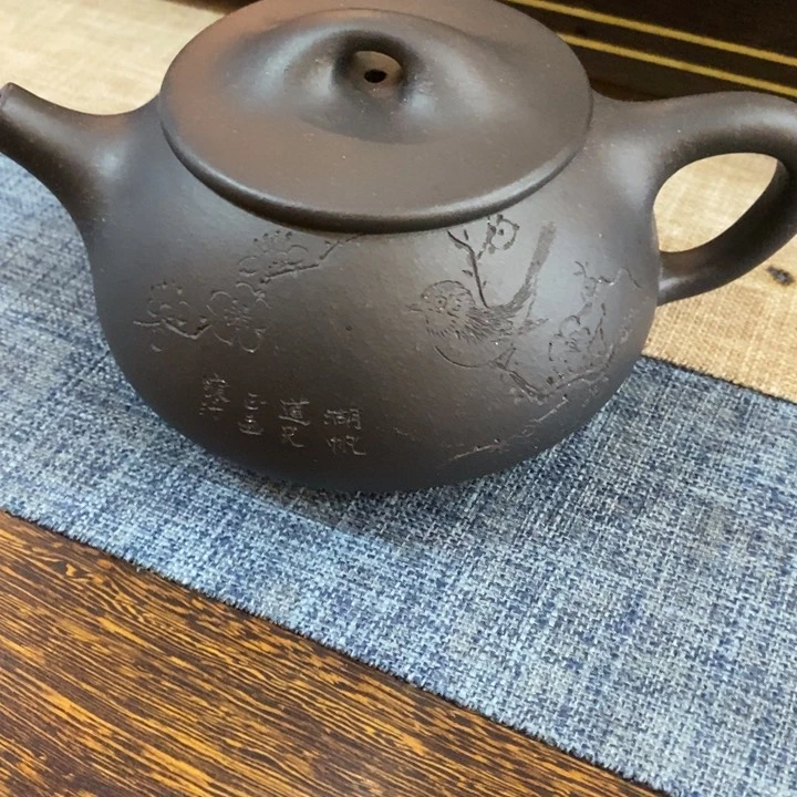 紫砂茶壶本*物景舟石瓢（黑泥）