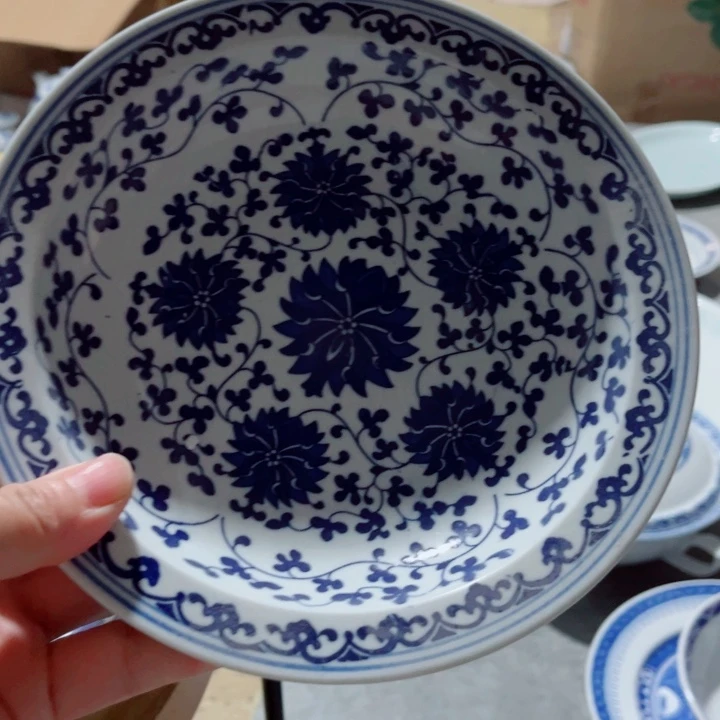 青花玲珑8寸复边盘杨莲花