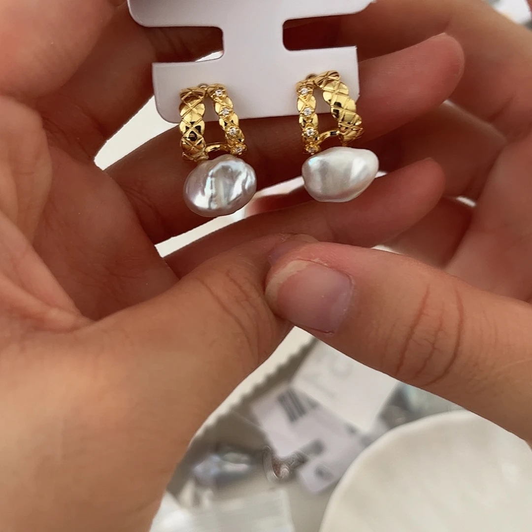 合金淡水珍珠耳饰