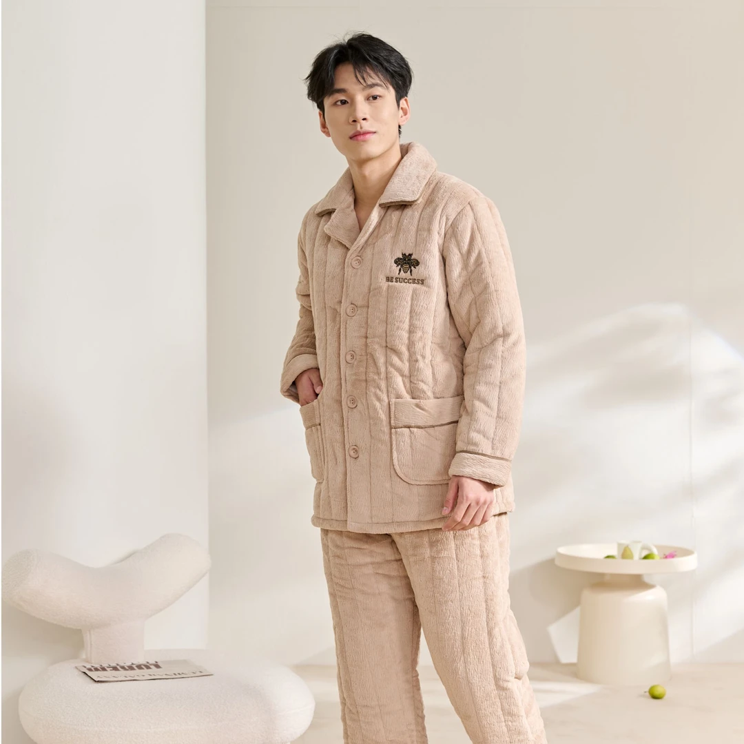 姬玛冬季三层加绒加厚夹棉保暖男士家居服239711