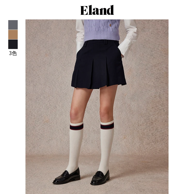 Eland衣恋半身裙女学院风含绵羊毛短裙2024夏季新款EEWHE49Q93