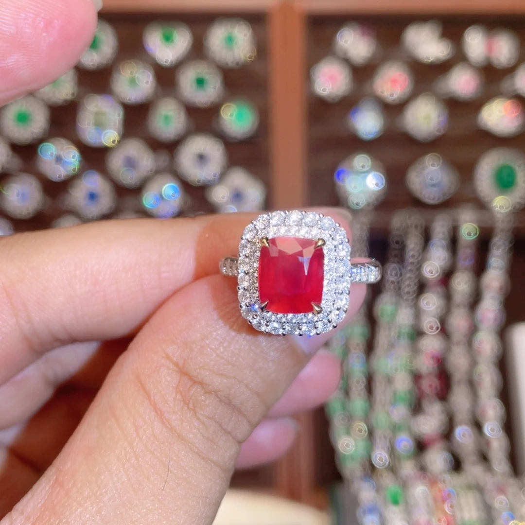 戒指18K金镶嵌红宝石3.06ct 无烧鸽血