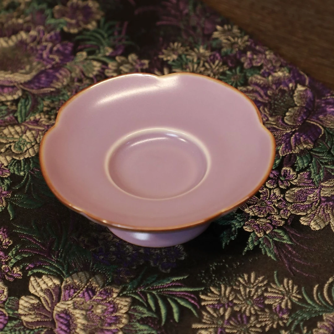 【汝窑冰花紫色杯垫】高颜值功夫茶陶瓷开片可养 茶道配件