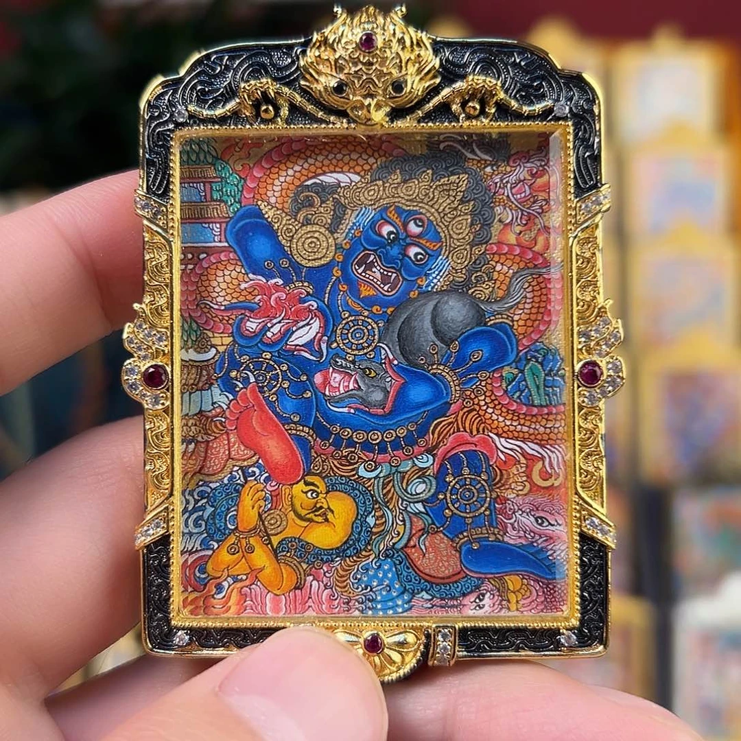 吊坠黑财神热贡纯手绘唐卡
