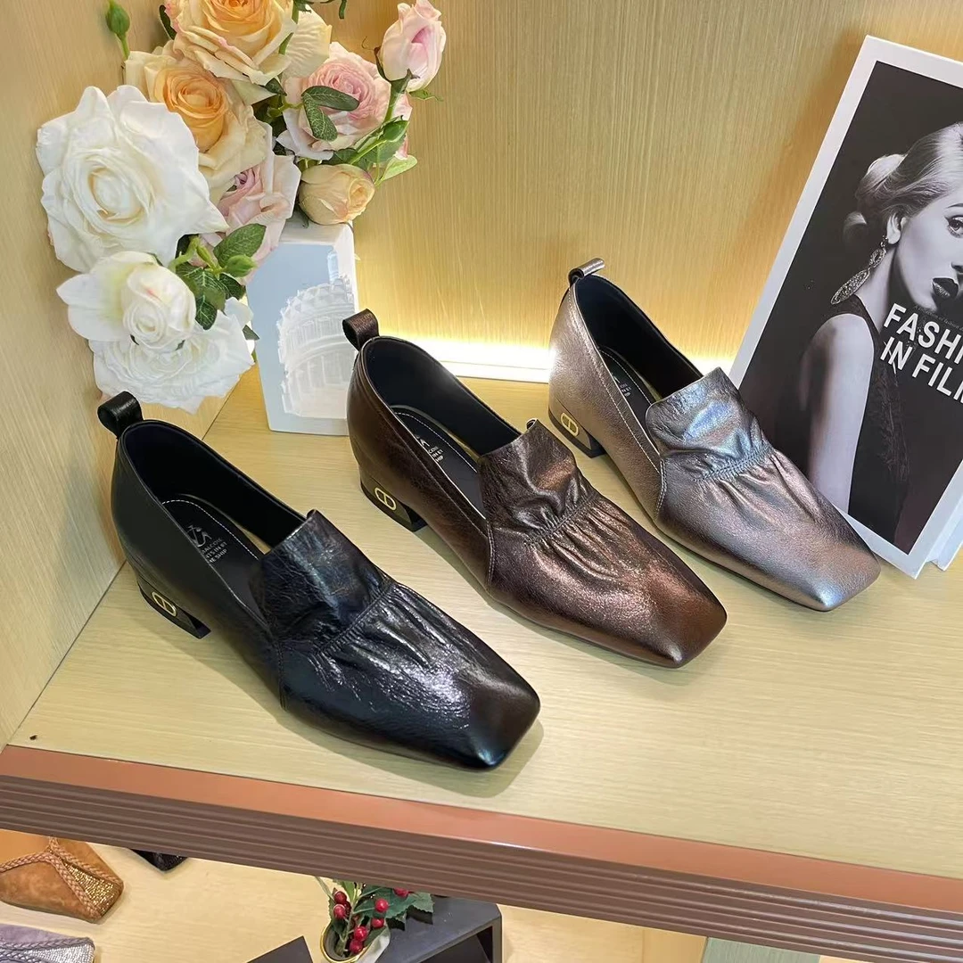 1436【植沫】法式头层牛皮复古尖头气质版欧洲站2025浅口单鞋A【4CM】