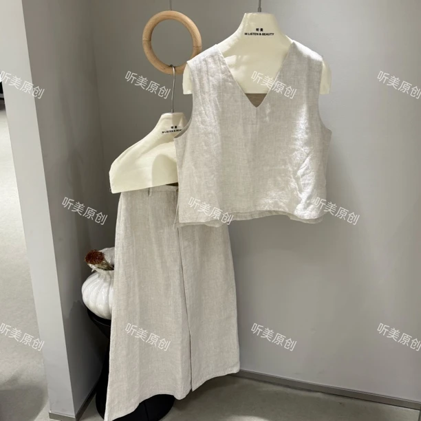 【媚儿】亚麻两件套背心+半身裙