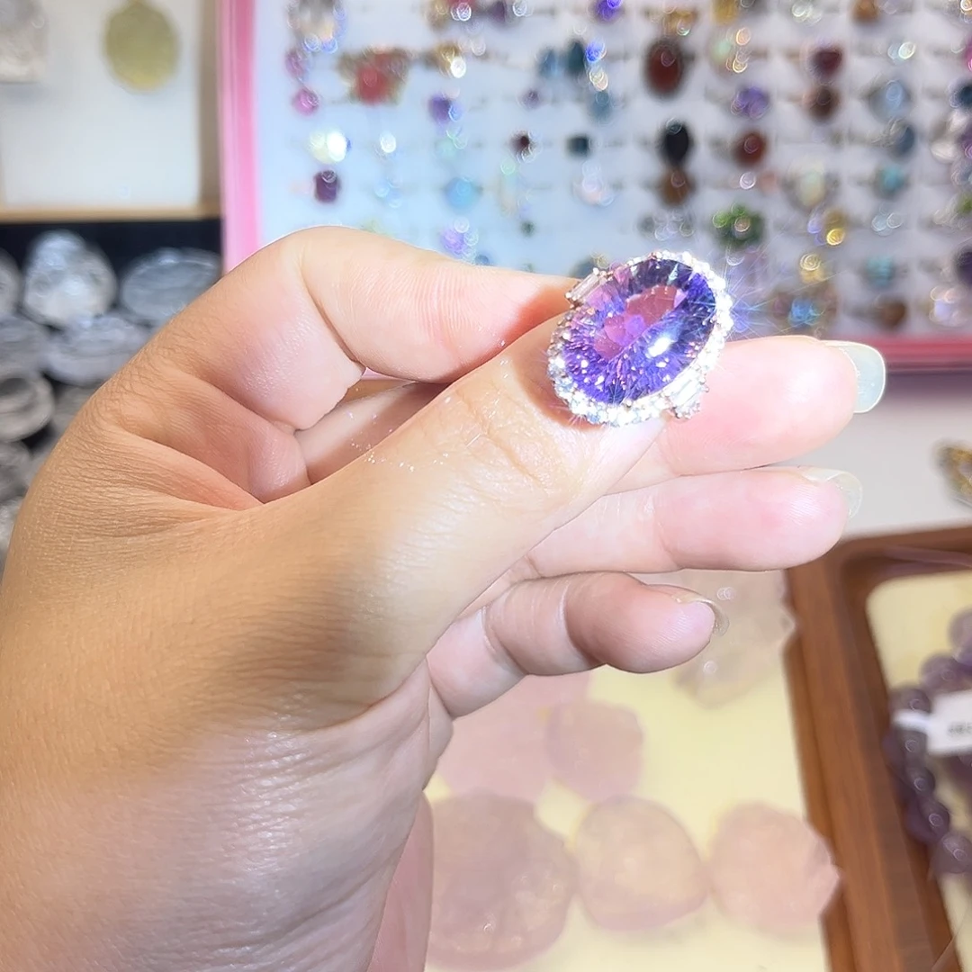 银S925镶嵌颈饰水晶泰****r紫水戒指87