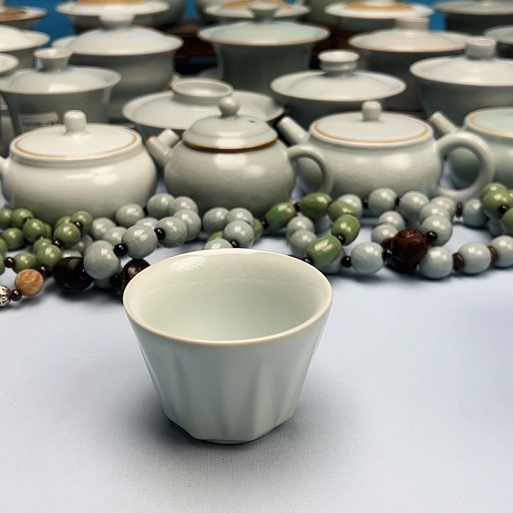 杯月白釉棱形杯原矿原釉原产地