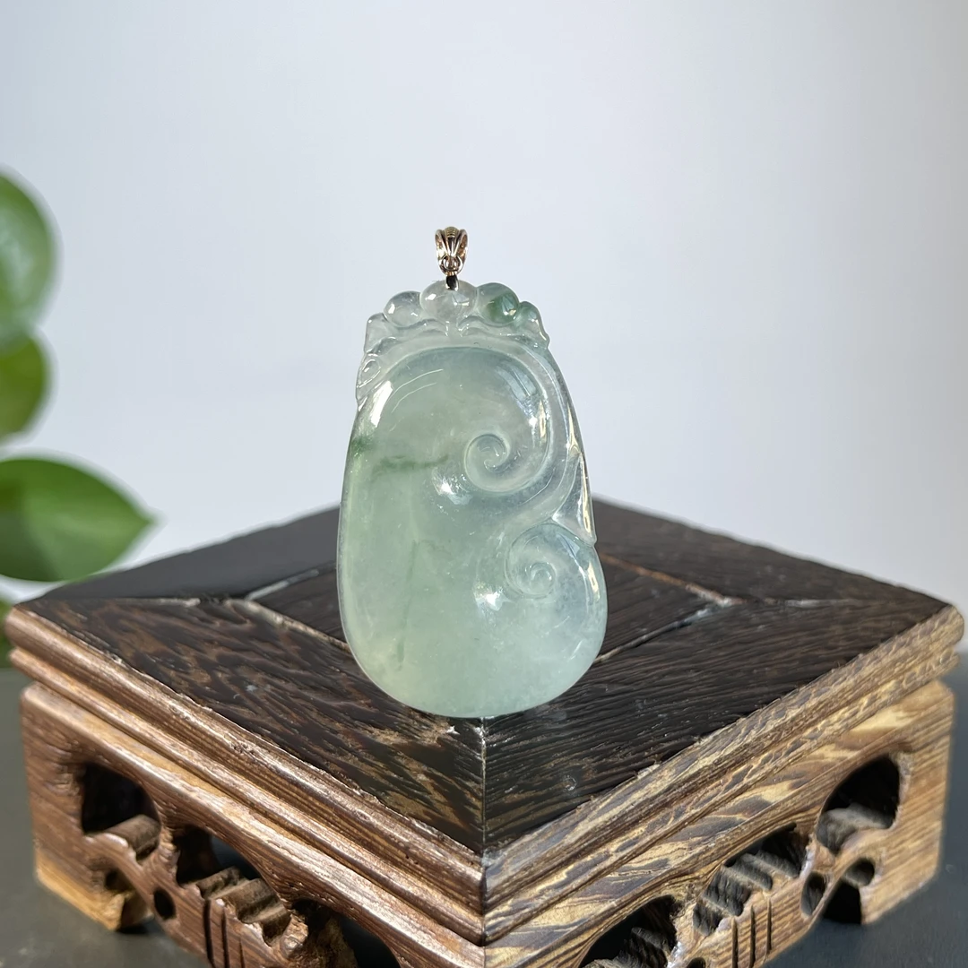 JTA13-139 天然缅甸A货翡翠 18K扣头如意