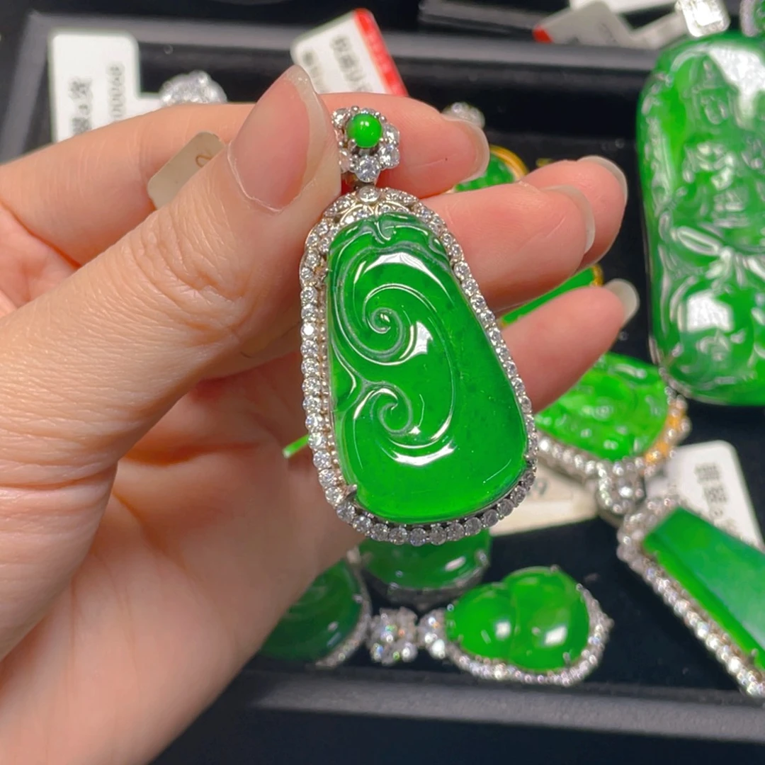 翡翠银S925镶嵌吊坠(不含链)