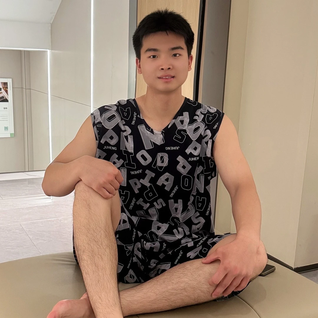 绵绸睡衣男夏季薄款印花无袖背心短裤绵绸套装宽松休闲透气居家服