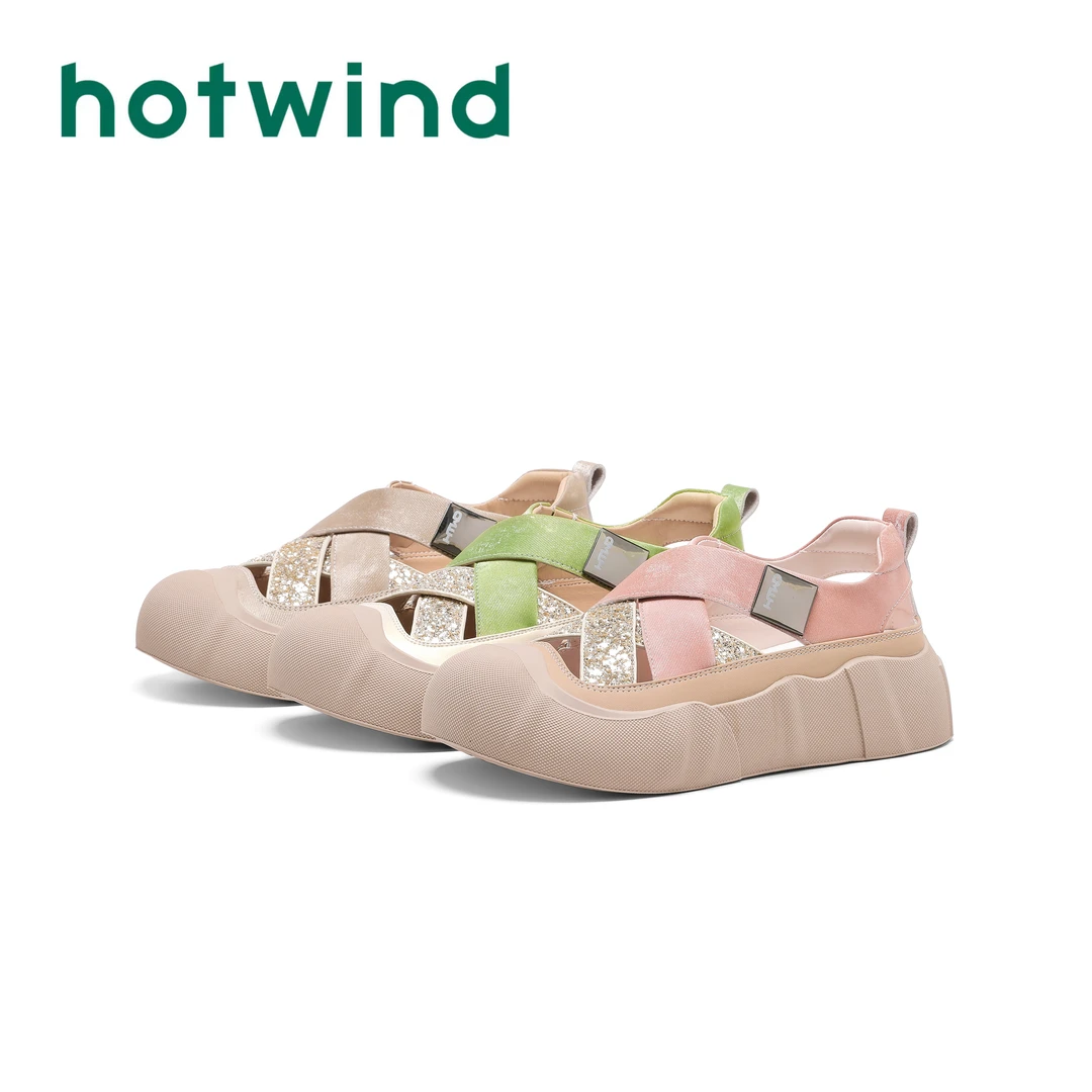 Hotwind/热风时尚板鞋女2025年夏季松紧防滑一脚蹬透气百搭休闲鞋