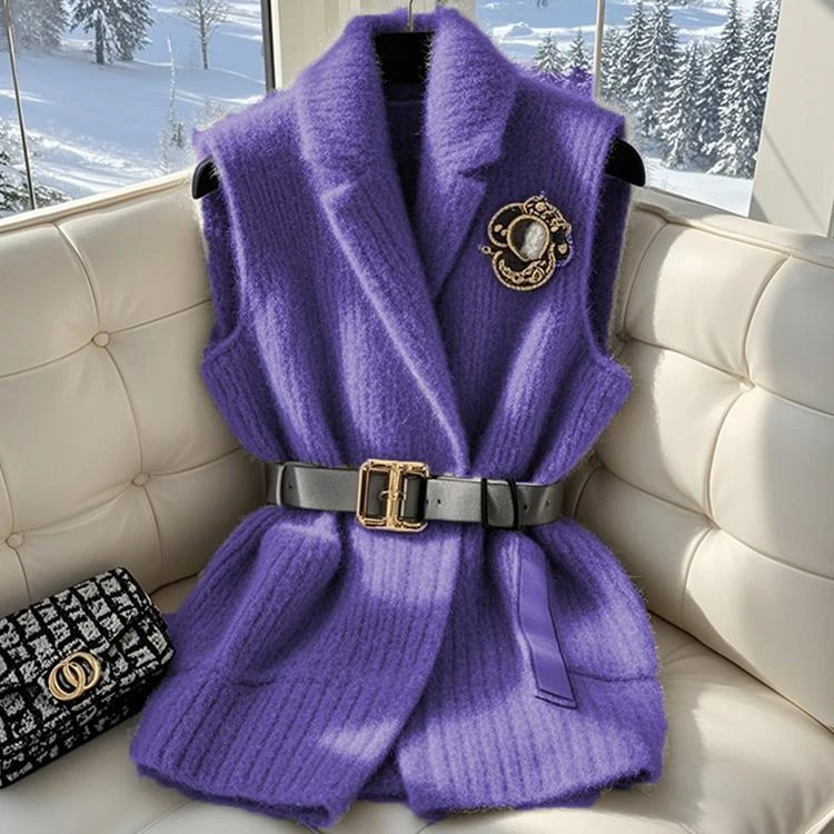 马甲女款2025新款秋冬高级感小个子超好看叠穿紫色针织马夹厚外套