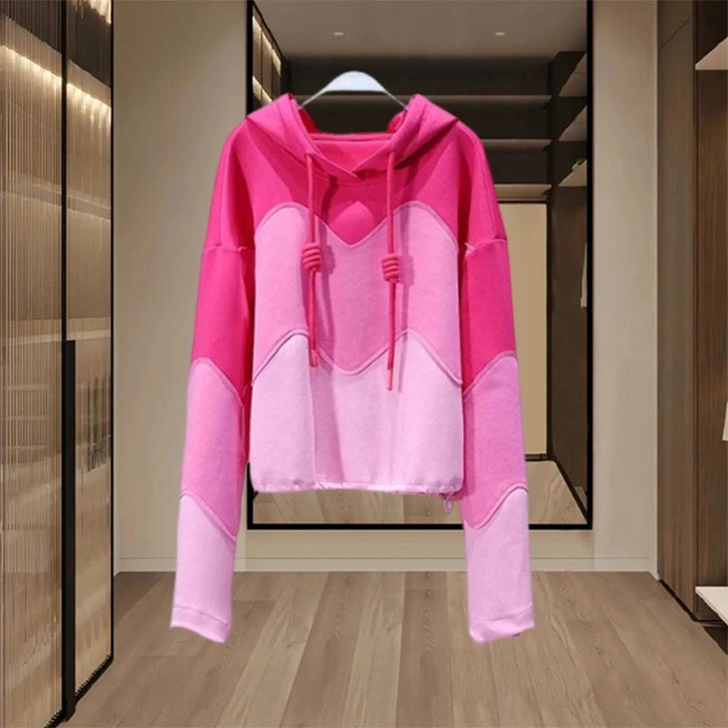 香朵儿小个子撞色拼接高级轻奢女装卫衣2025春秋新款宽松显瘦上衣