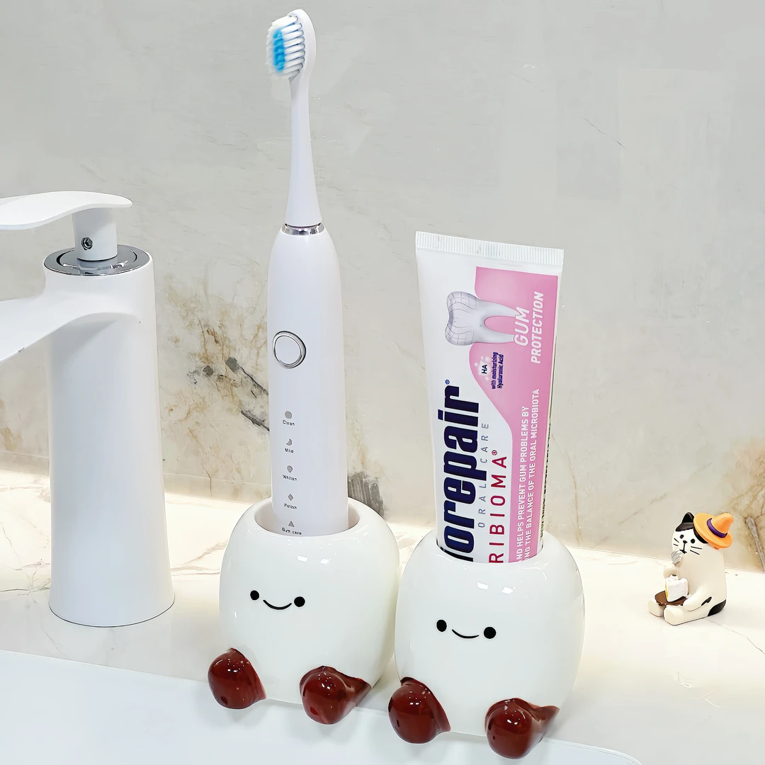 可爱萝卜丁电动牙刷架家用免打孔牙刷牙膏收纳架创意陶瓷牙具底座