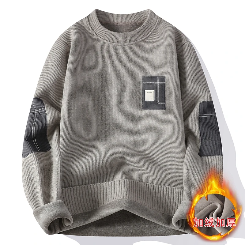 报喜保罗 A秋冬季男士圆领休闲针织打底衫莫兰绒加绒保暖上衣806