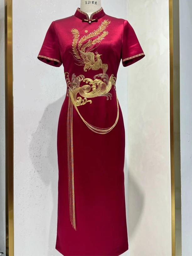 新款高端喜婆婆喜妈妈醋酸旗袍