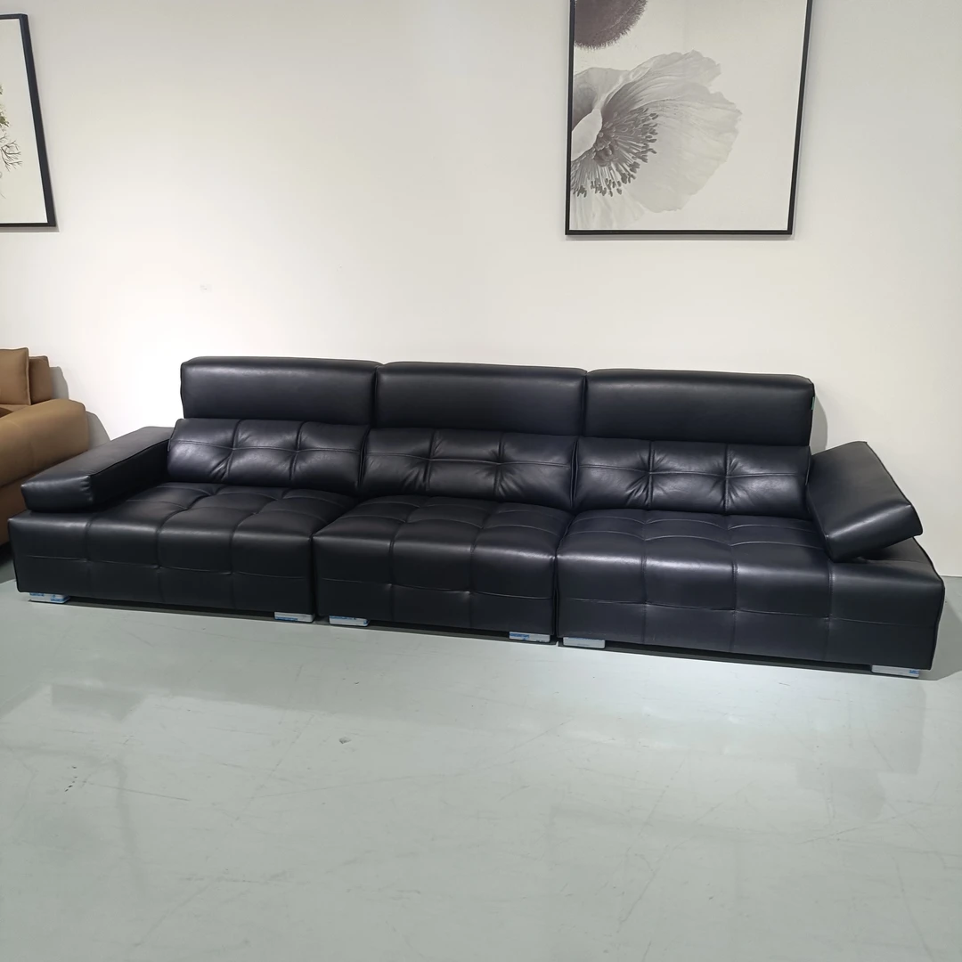 通通爱家具尺寸3.3米头层牛皮功能扶手可调节高低意式极简时尚