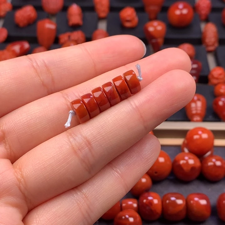 南红玛瑙未镶嵌火焰纹药片8×3.9