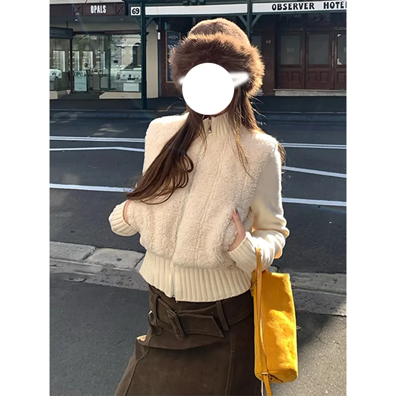 韩版百搭时尚洋气羊羔毛短外套女冬季新款大码胖MM设计感显瘦上衣