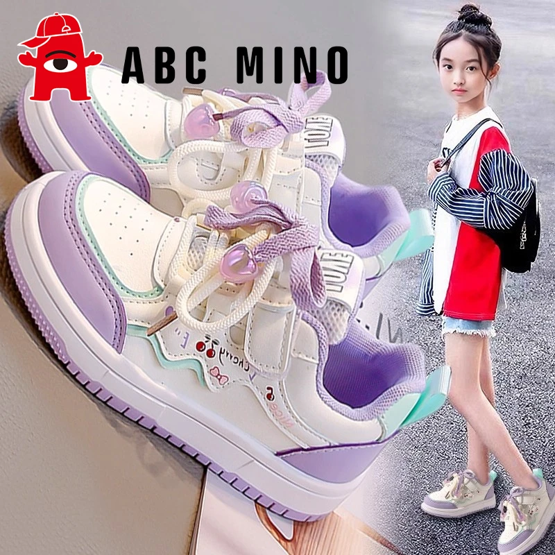 ABC MINO童鞋女童板鞋秋季儿童休闲皮面运动鞋中大童女孩小学生潮