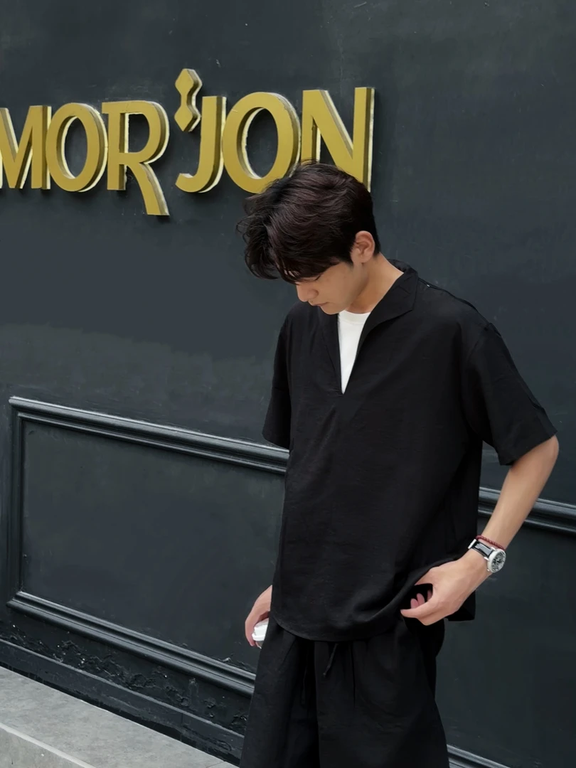 【致简·XCG】夏季凉感新款天丝亚麻假俩件短裤套装老钱风韩版休闲