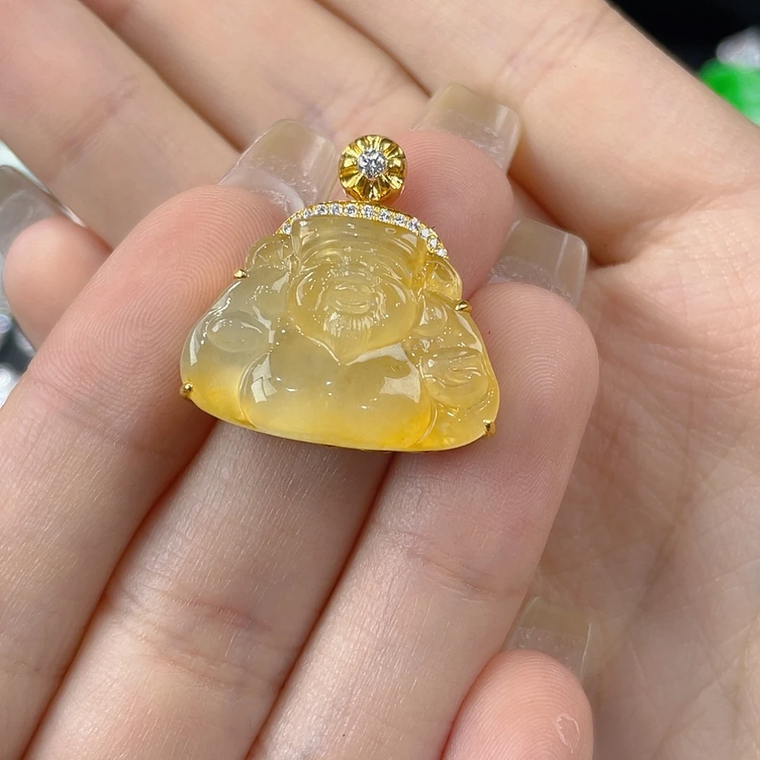 颈饰18K金镶嵌翡翠缅甸翡翠冰黄翡