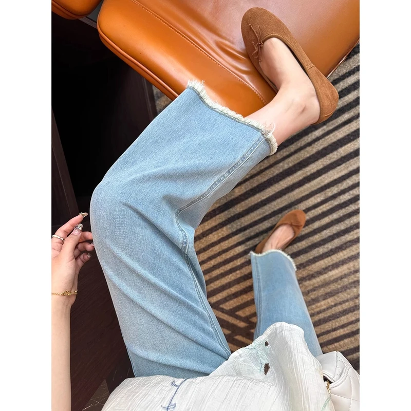 莱赛尔天丝牛仔裤子女秋季新款大码胖mm小子个显瘦冰丝凉凉直筒裤