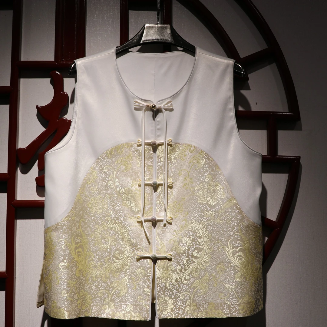 国潮新中式休闲马夹马甲时尚夏季复古中国风无袖立领提花