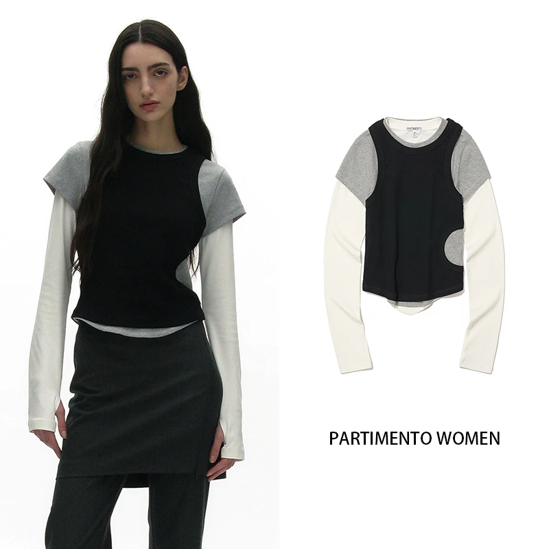 Newjeans同款可拆卸三穿PARTIMENTO春百搭长袖T恤三件套 樱木花菜