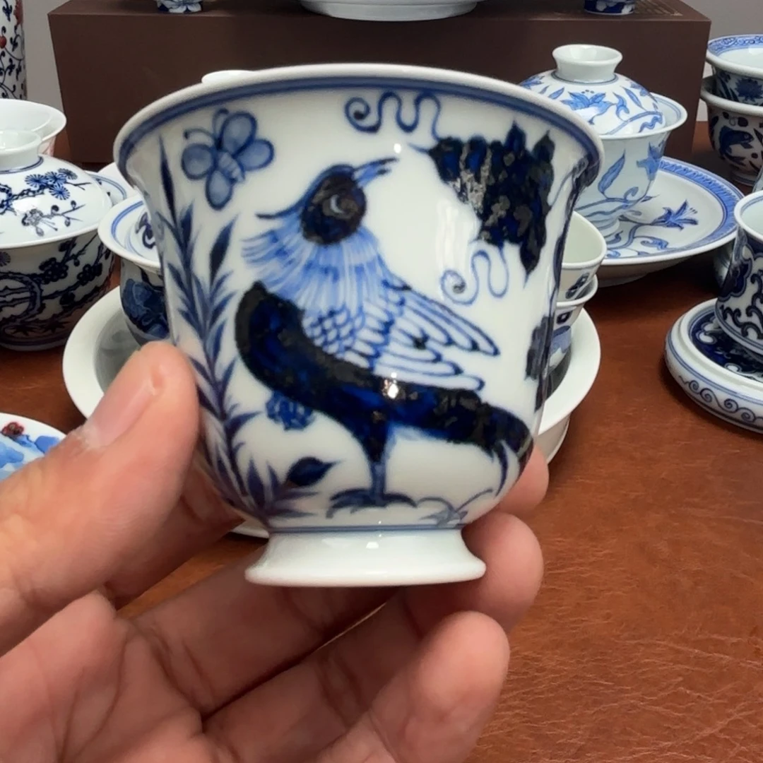 茶具锦鸡葡萄闻香杯手绘景德镇发货