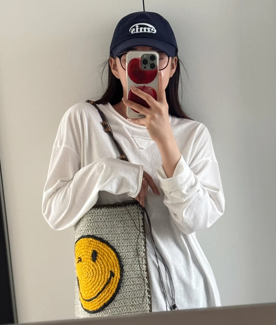 设计师款笑脸包 大容量单肩女包海边度假风托特包