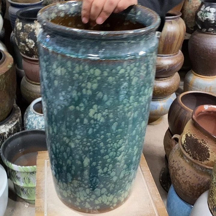 花盆紫砂口22高度43绿雪花………