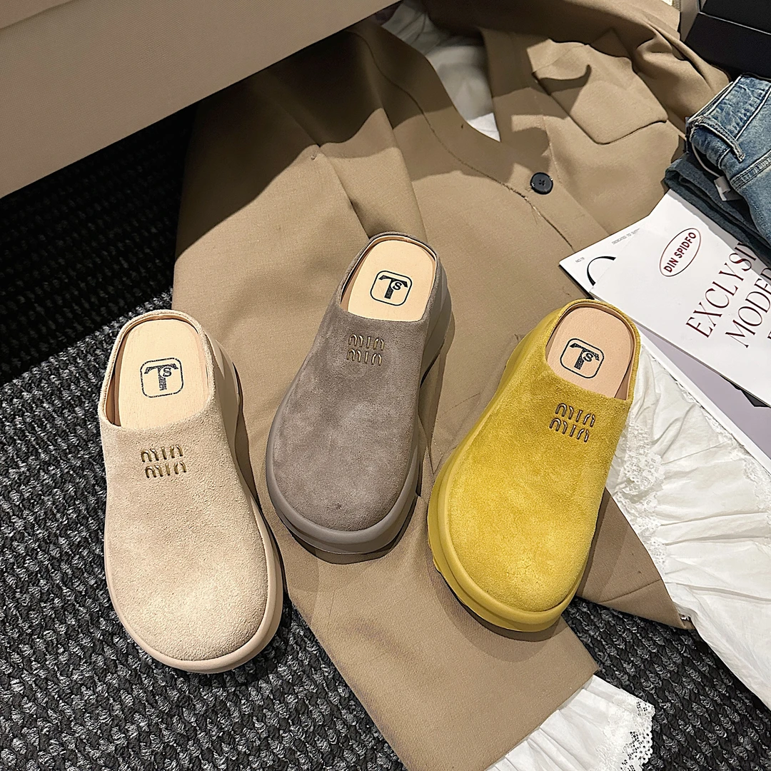 增高6公分TS单鞋女2025春季新款时尚百搭厚底增高圆头半拖勃肯鞋