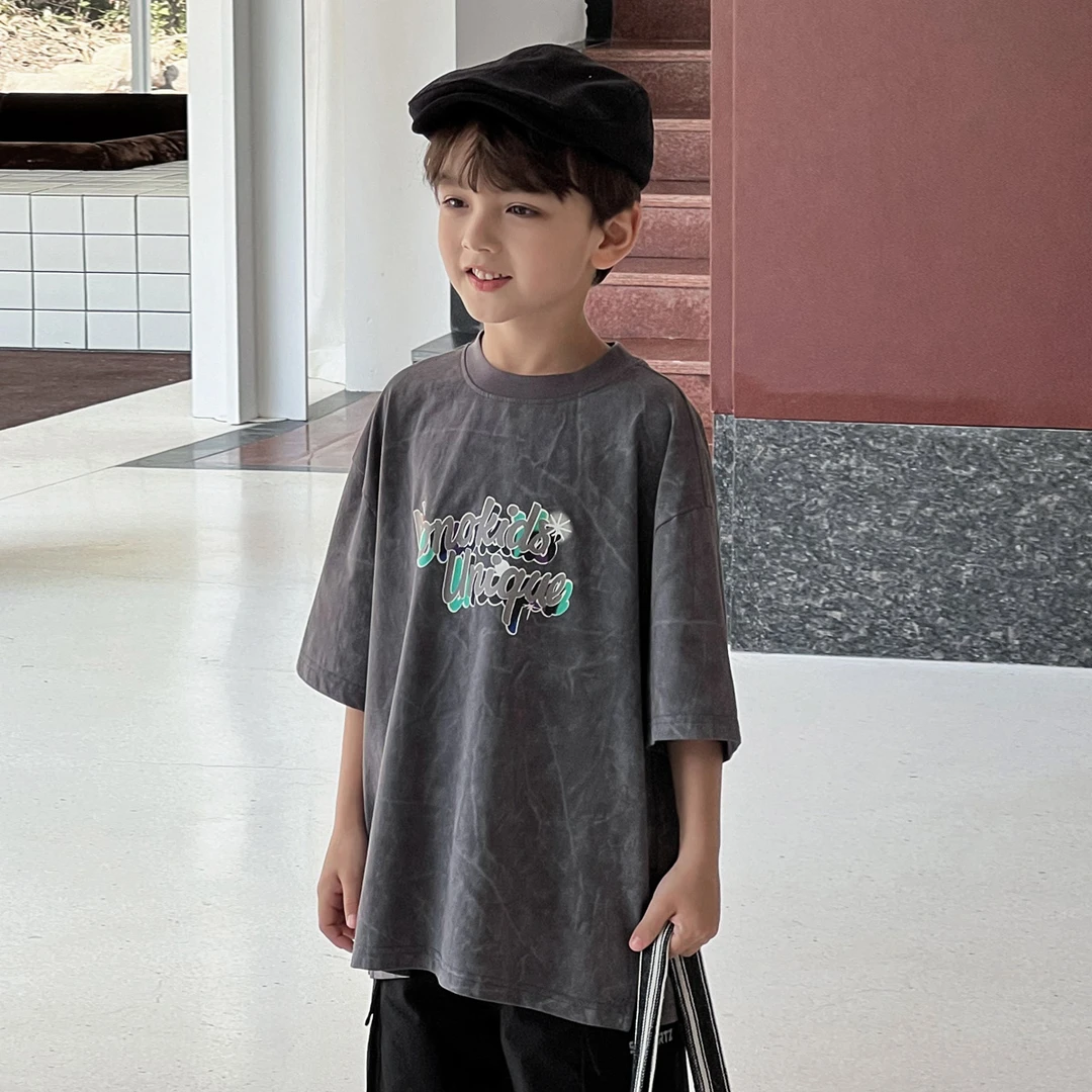 schwartz男童字母印花圆领t恤2025夏季新款百搭宽松潮酷-9368