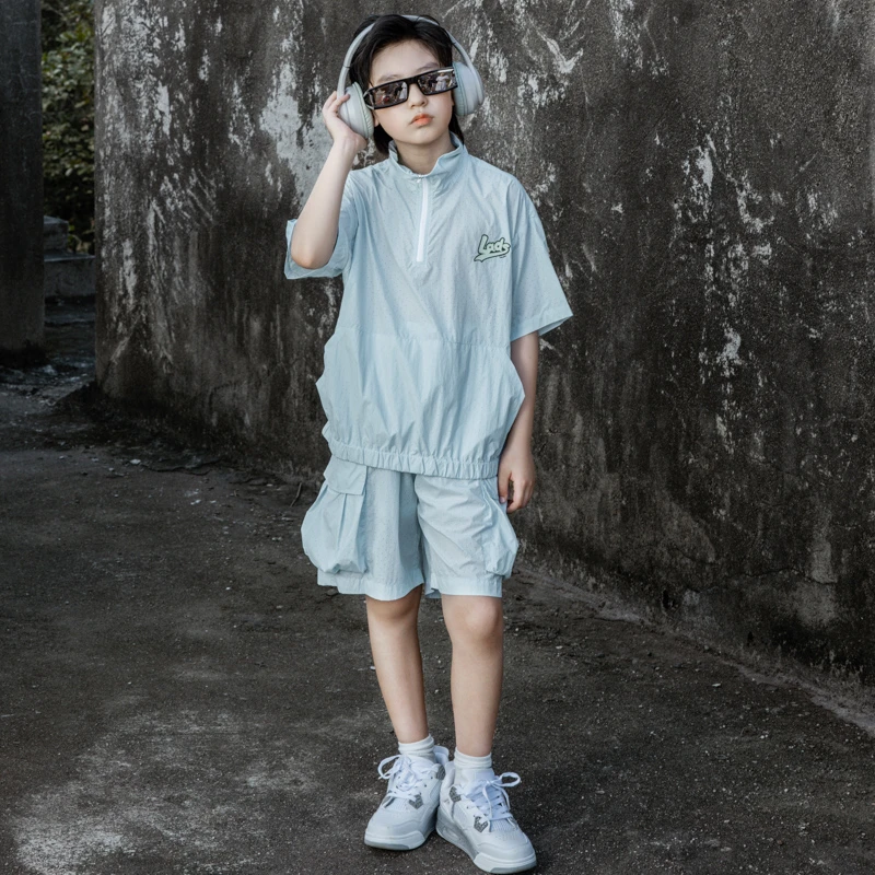 男生女生男大童短袖立领工装口袋休闲运动风格套装NSSAJ24031*