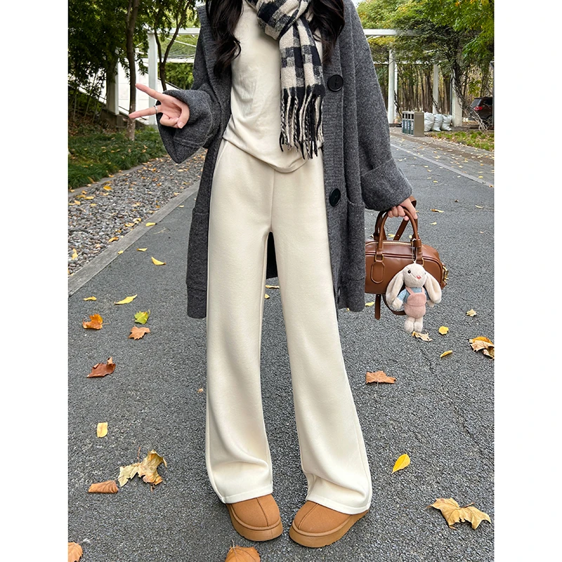 直筒裤女2024秋冬季新款加绒加厚绵羊毛宽松直筒休闲垂感长裤