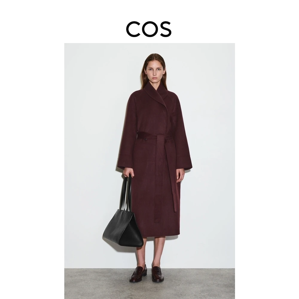 COS女装 休闲版型双面羊毛混纺束腰大衣2025秋季新品1288165003
