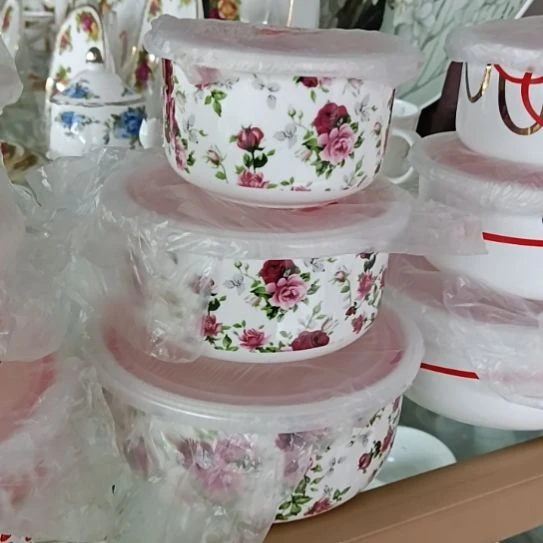 新疆西藏包邮千朵玫瑰骨质瓷三件套保鲜碗