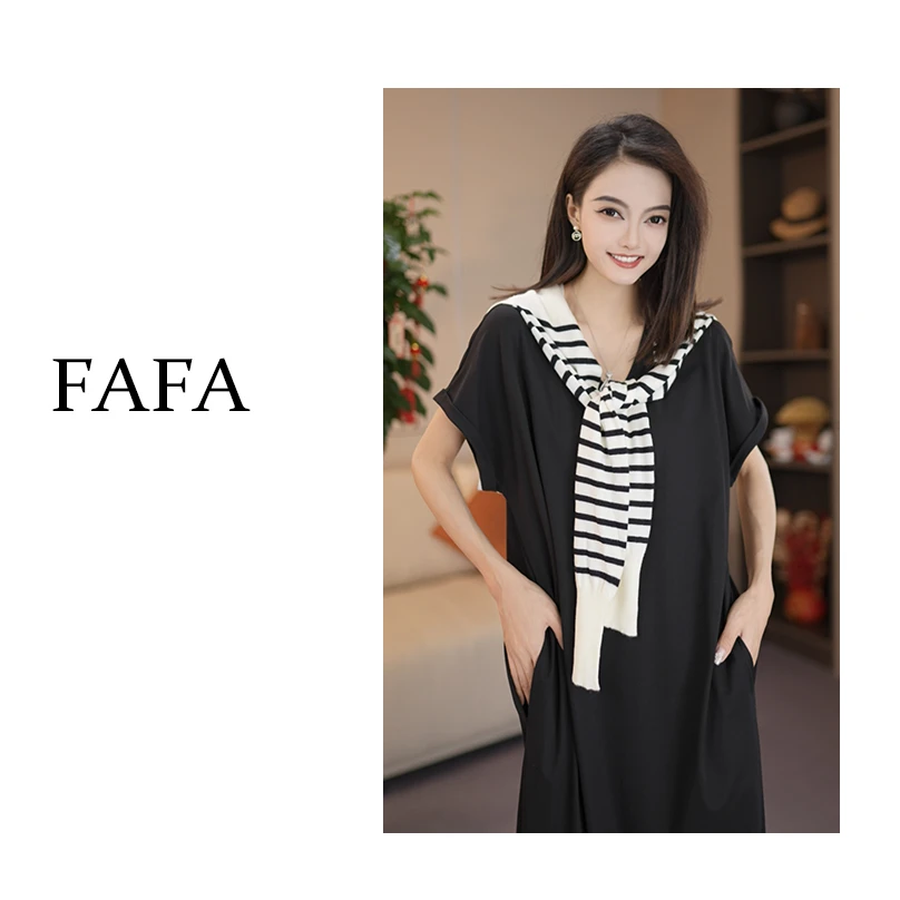 FAFA【V领连衣裙】春夏气质时尚显瘦百搭休闲简约V领连衣裙