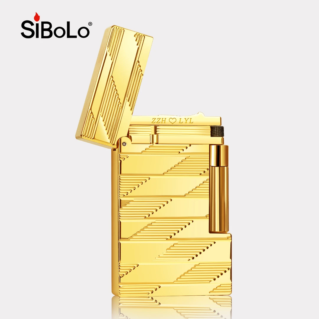SiBoLo/仕保罗【金色菱格】充气纯铜砂轮侧滑打火机品牌奢侈品清脆