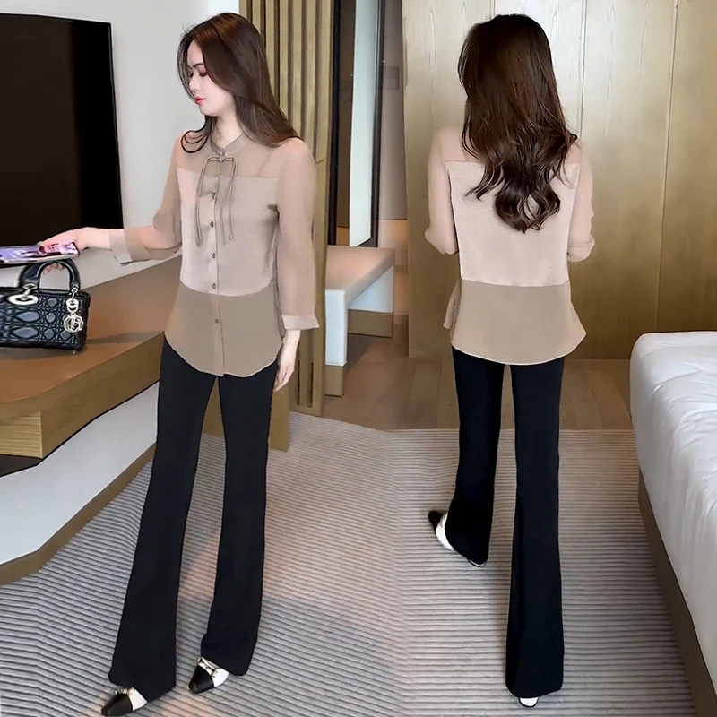 时尚气质新中式国风衬衫女2025秋季新款遮肚子显瘦薄款雪纺衫上衣