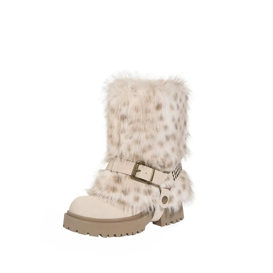 两穿小众设计厚底毛毛雪地靴女2025冬季新款防滑百搭棉鞋