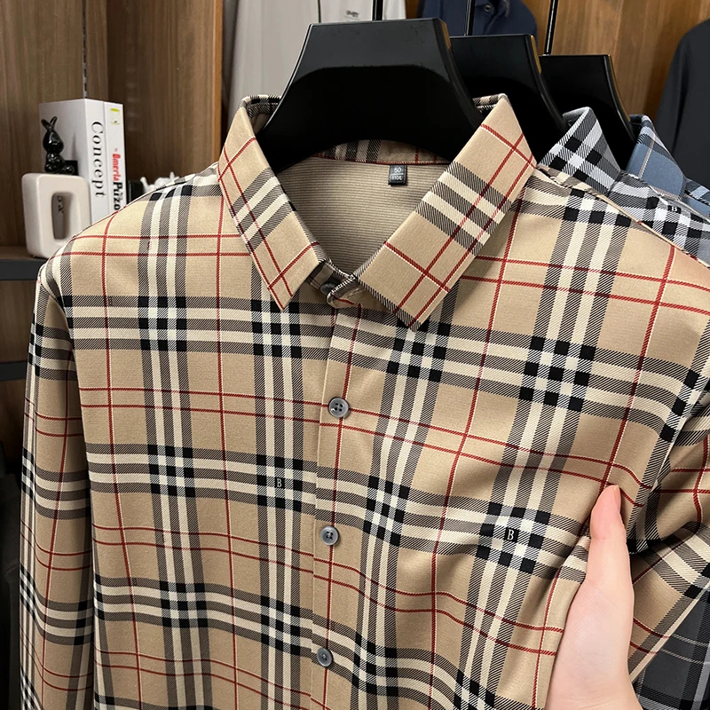 专柜正品英伦男士格子衬衫长袖商务休闲潮流秋季百搭男士衬衣