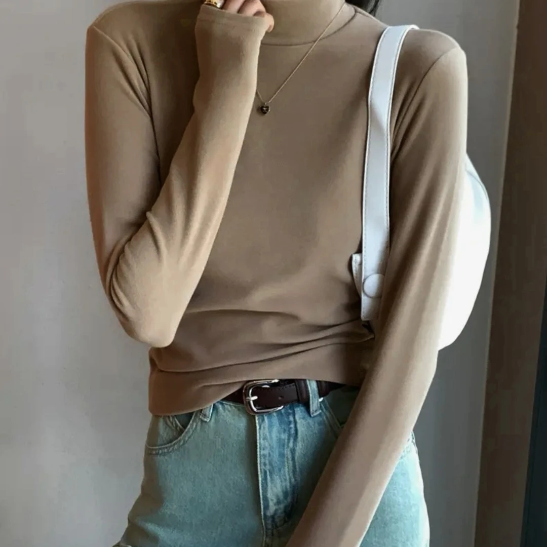 新新定制-半高领女内搭高级感磨毛打底衫180057-深咖色